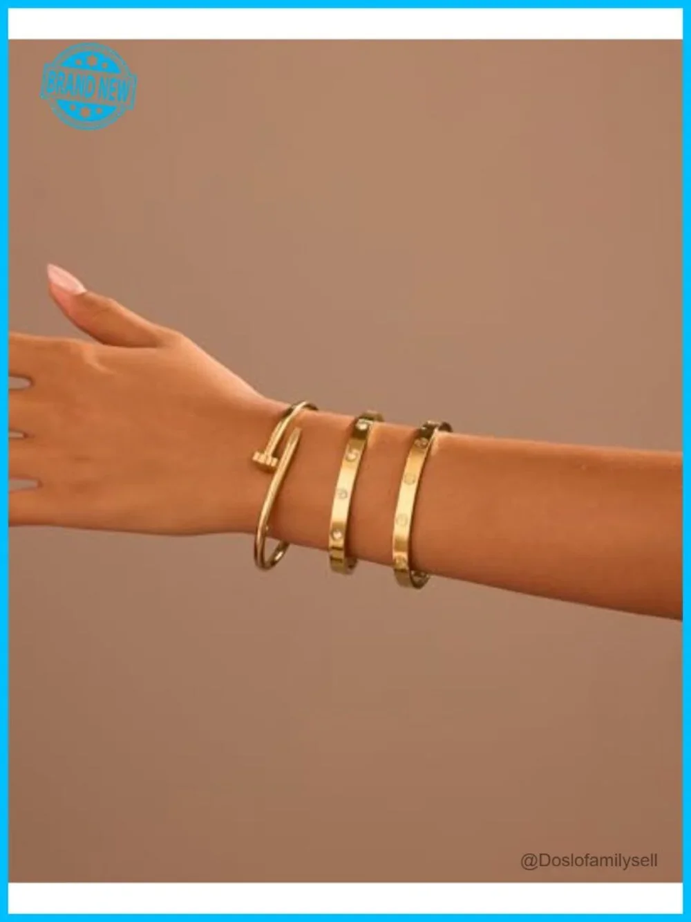 18K Gold Plated Stainless Steel Love Nail Bangle Clover Bracelet Set Stackable